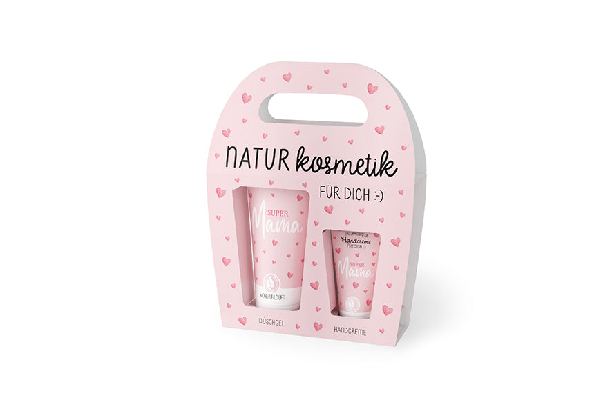 129736 Geschenk für Dich Naturkosmetik Duschgel und Handcreme mit Aufschrift Super Mama