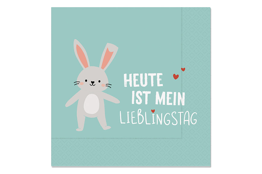 130382 Geschenk für Dich Papier Kinder Servietten mit Aufschrift Heute ist mein Lieblingstag - Motiv Hase