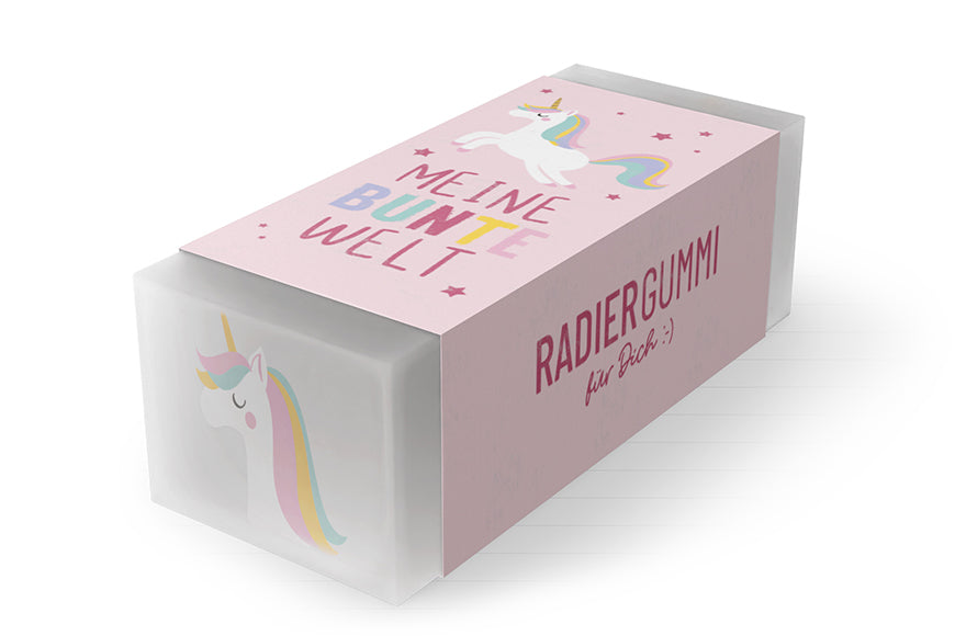 184331 Geschenk für Dich Radiergummi Einhorn mit Aufschrift Meine bunte Welt