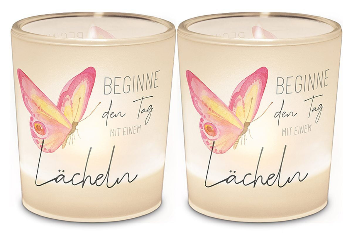 640664 Windlicht mit Spruch Beginne den Tag mit einem Lächeln von Geschenk für Dich