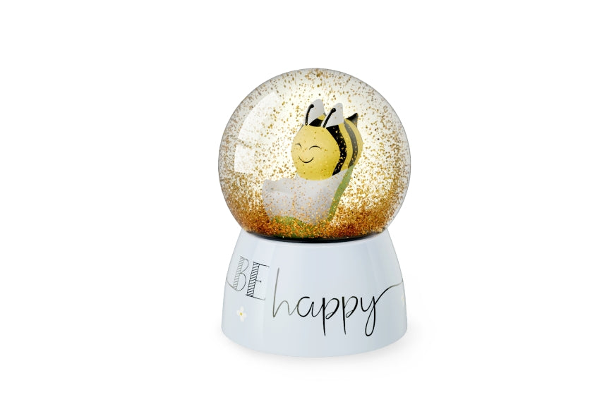 700589 Glitzerkugel Be Happy von Geschenk für Dich, Schneekugel mit Biene Hummel, 4027268335701