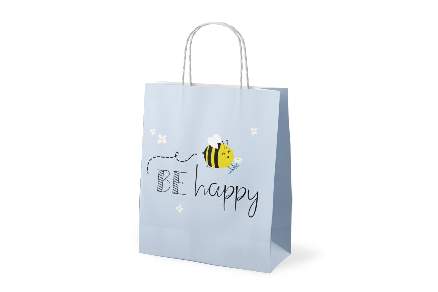 991589 hellblaue Geschenktüte Be happy mit Biene von Geschenk für Dich, 4027268334377