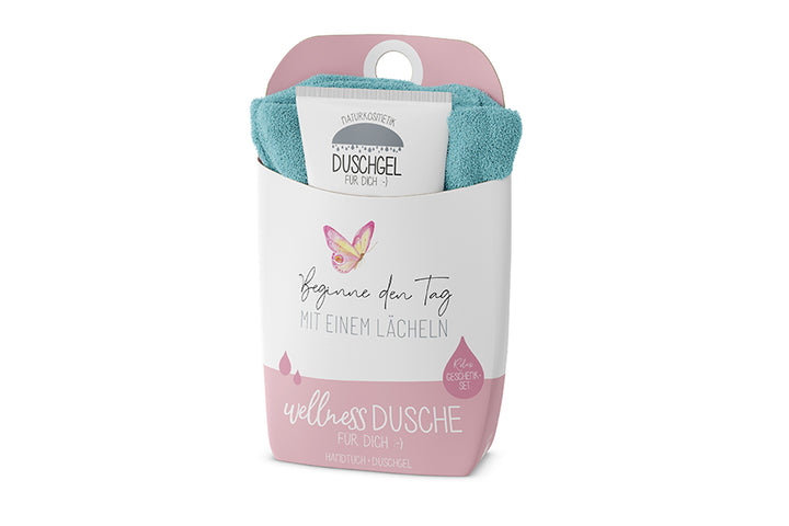 108664 Geschenkset Wellness Dusche (Duschgel + Frottee Handtuch) Beginne den Tag mit einem Lächeln, 4027268282425