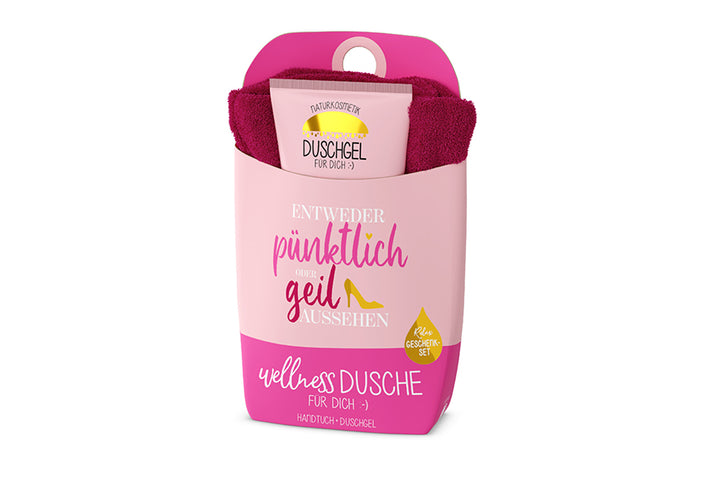 108715  Geschenk für Dich Geschenkset Wellnessdusche Entweder pünktlich oder geil aussehen
