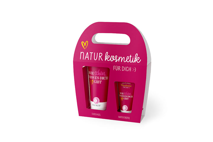 129713  Geschenk für Dich Naturkosmetik Duschgel und Handcreme mit Aufschrift Wie schön, dass es Dich gibt