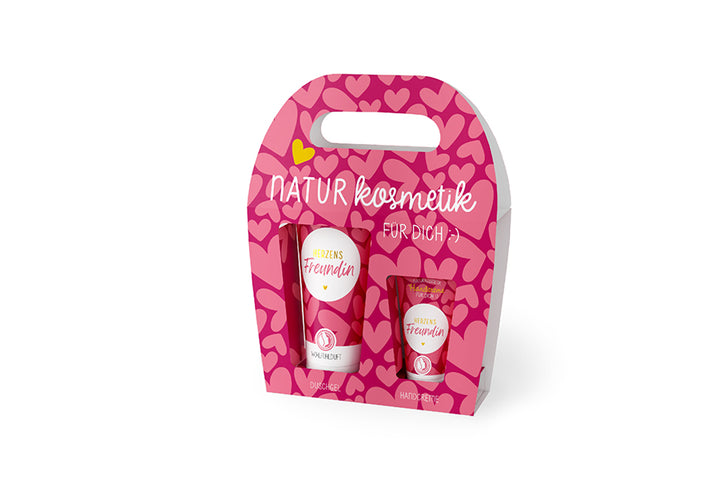 129714  Geschenk für Dich Naturkosmetik Duschgel und Handcreme mit Aufschrift Herzens Freundin