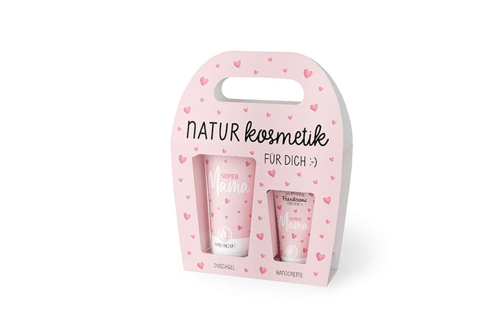129736  Geschenk für Dich Naturkosmetik Duschgel und Handcreme mit Aufschrift Super Mama