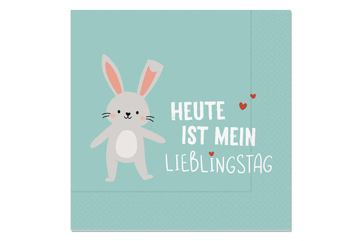 130382 Geschenk für Dich Papier Kinder Servietten mit Aufschrift Heute ist mein Lieblingstag - Motiv Hase