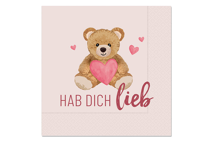130389 Geschenk für Dich Papier Servietten mit Aufschrift Hab Dich lieb - Teddy