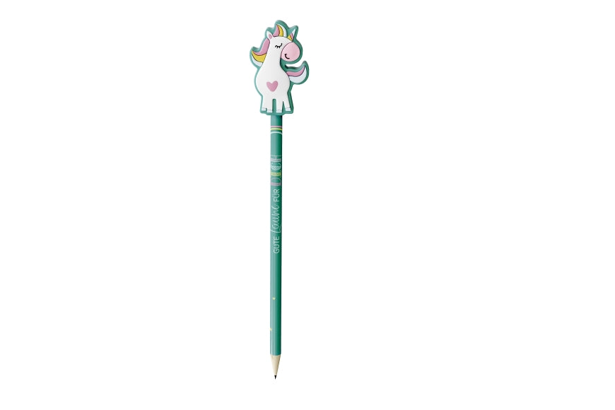 183582 Geschenk für Dich Bleistift mit Aufschrift Gute Laune für Dich und Einhorn als Topper