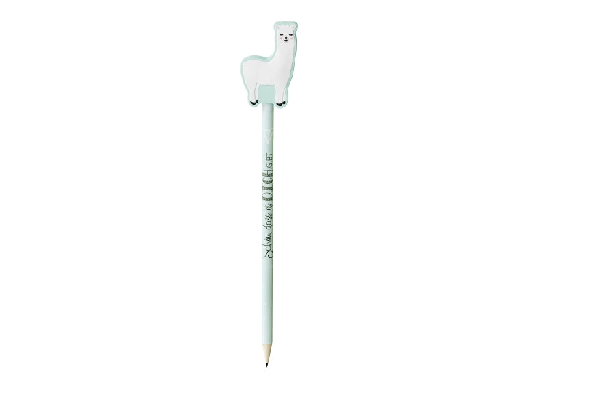 183673 Geschenk für Dich Bleistift mit Aufschrift Schön, dass es Dich gibt und Lama als Topper
