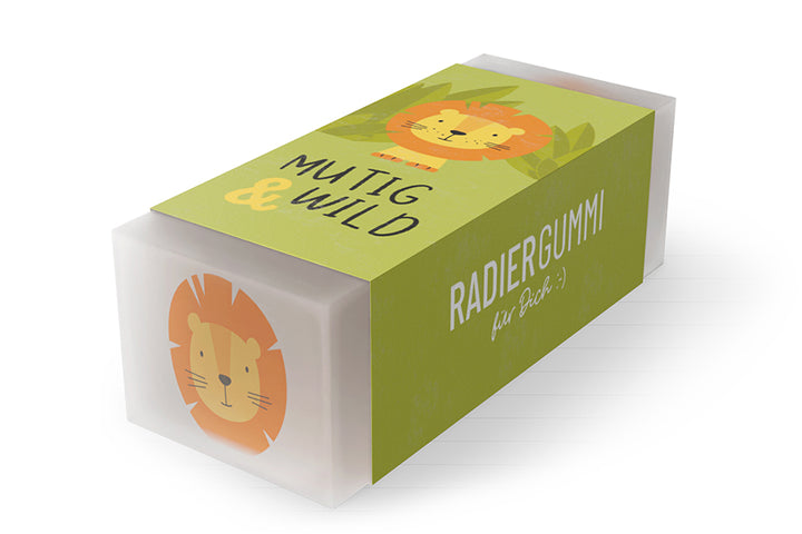 184334 Geschenk für Dich Radiergummi Löwe mit Aufschrift mutig und wild