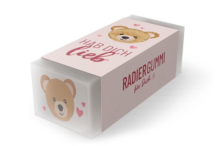 184389 Geschenk für Dich Radiergummi Teddy mit Aufschrift Hab Dich lieb