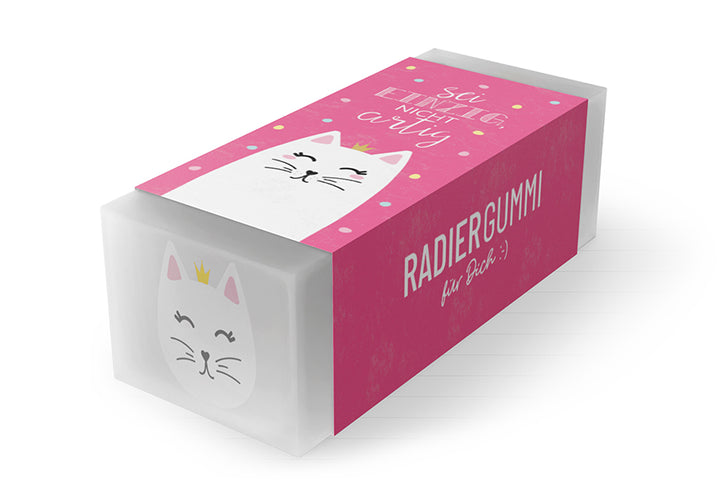 184581 Geschenk für Dich Radiergummi Katze mit Aufschrift Sei einzig, nicht artig