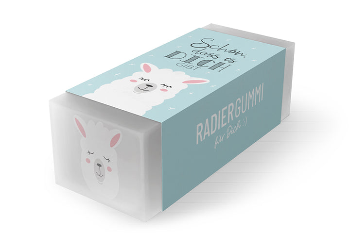 184673 Geschenk für Dich Radiergummi Lama mit Aufschrift Schön, dass es Dich gibt