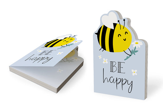 185589 Geschenk für Dich Notizblock Biene mit Aufschrift Be happy