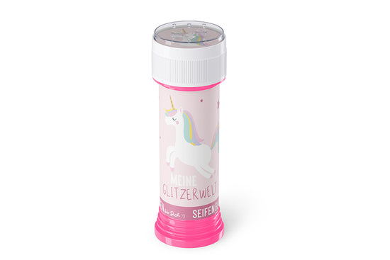 186331 Geschenk für Dich Seifenblasen Einhorn mit Aufschrift Meine Glitzerwel