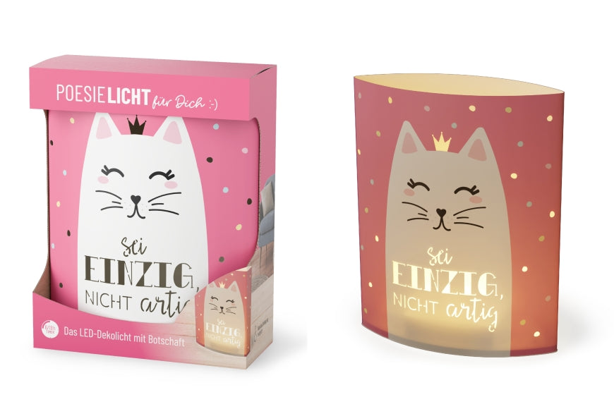 1 Poesielicht Sei einzig, nicht artig, rosa Nachtlicht mit süßer Katze von Geschenk für Dich, 629581, 4027268334865