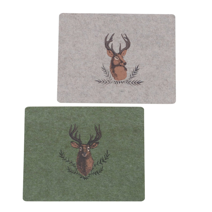 2014111-1 Boltze Filz Platzset Tischset rechteckig grün, beige Motiv Hirsch Hirschkopf, 2014111, 4020607918573
