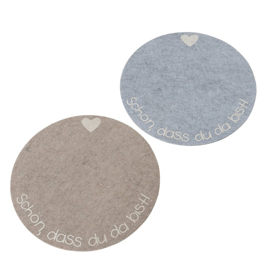 2016229-Filz Tischset beige grau rund mit Aufschrift Schön, dass du da bist von Boltze, 4020607951556