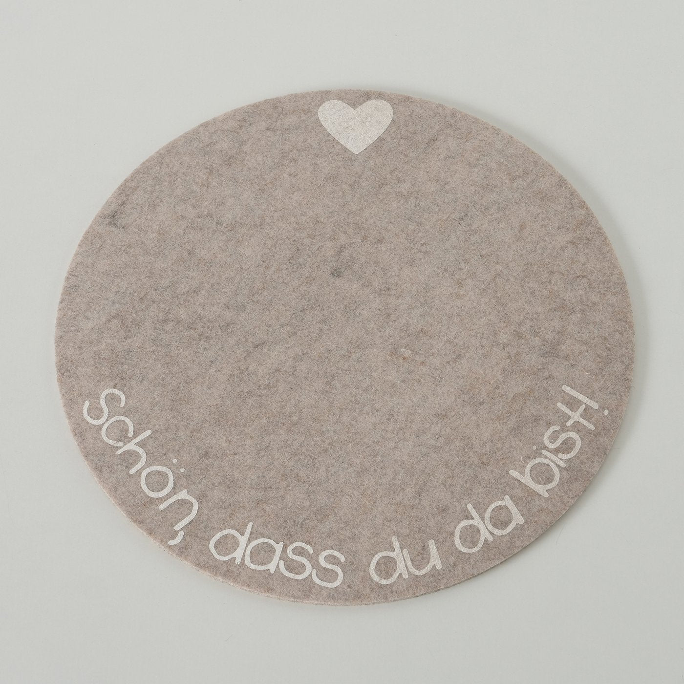 2016229-Filz Tischset beige rund mit Aufschrift Schön, dass du da bist von Boltze, 4020607951556
