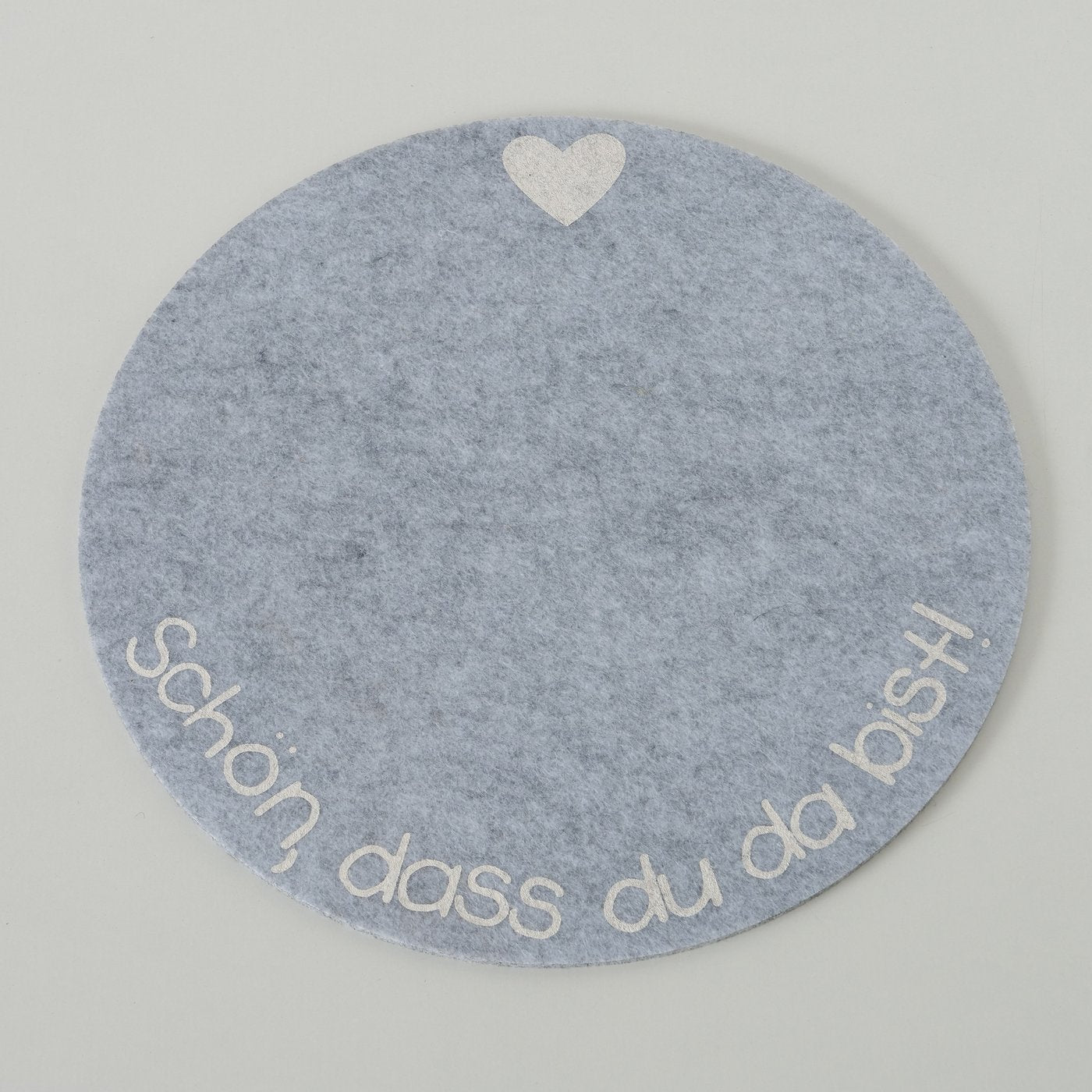 2016229-Filz Tischset grau rund mit Aufschrift Schön, dass du da bist von Boltze, 4020607951556