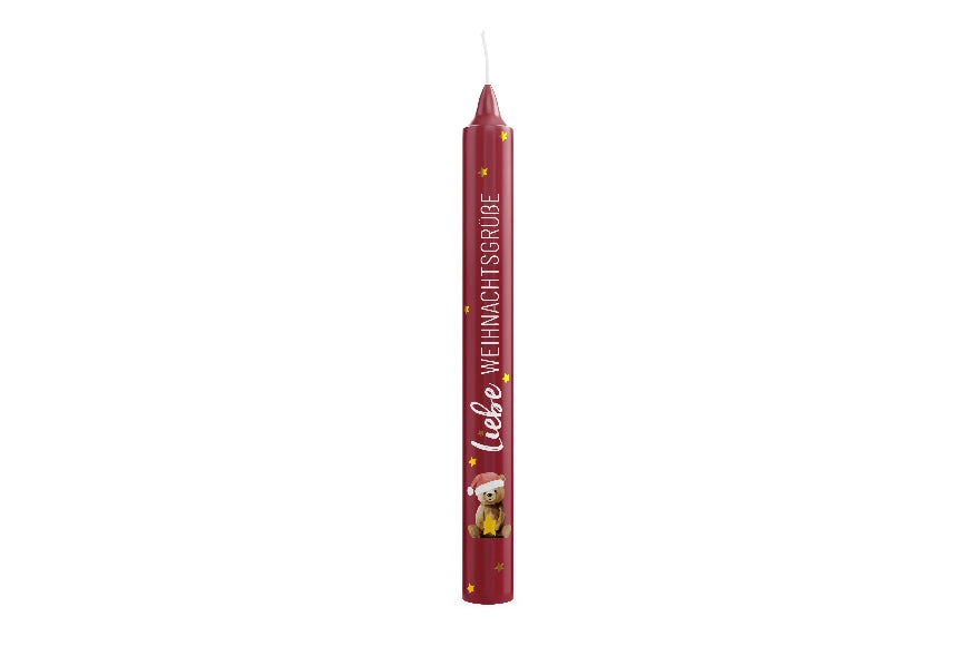 Geschenk für Dich rote Stabkerze Liebe Weihnachtsgrüße mit süßem Teddy Motiv