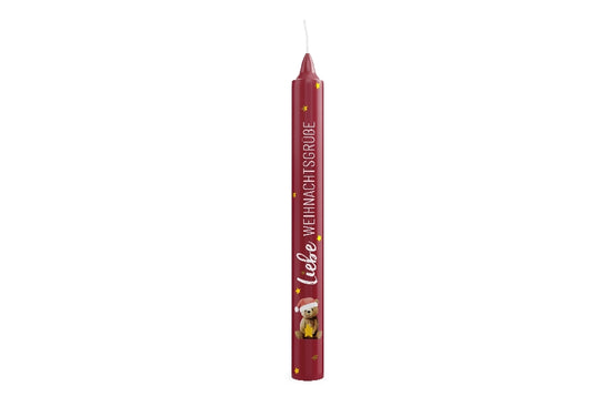 Geschenk für Dich rote Stabkerze Liebe Weihnachtsgrüße mit süßem Teddy Motiv