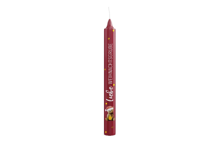 Geschenk für Dich rote Stabkerze Liebe Weihnachtsgrüße mit süßem Teddy Motiv