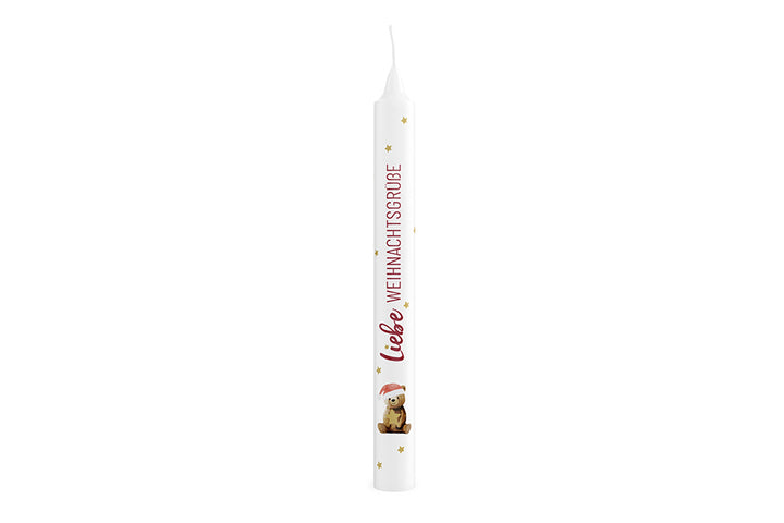 Geschenk für Dich rote Stabkerze Liebe Weihnachtsgrüße mit süßem Teddy Motiv