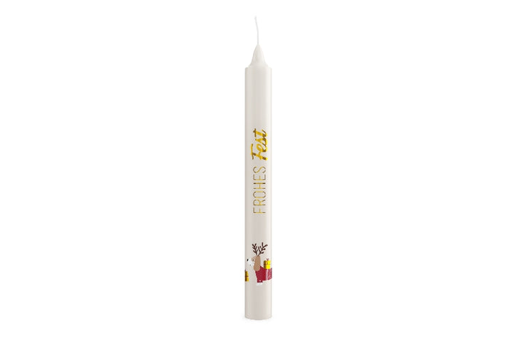Stabkerze „Frohes Fest“ von Geschenk für Dich: Kerze mit süßem Weihnachts-Dackel-Motiv