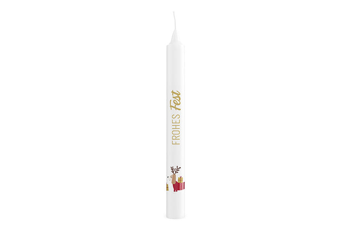 Stabkerze „Frohes Fest“ von Geschenk für Dich: Kerze mit süßem Weihnachts-Dackel-Motiv