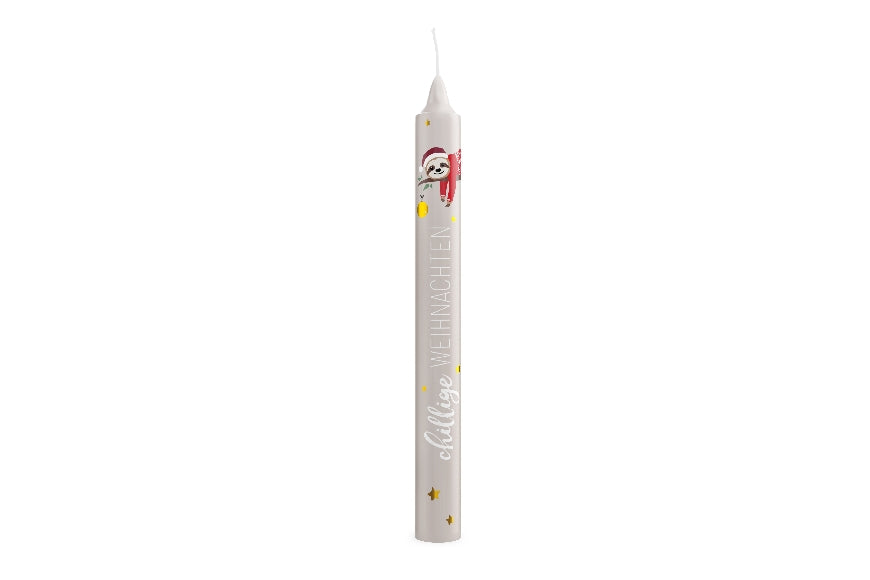 Geschenk für Dich Stabkerze Chillige Weihnachten mit süßem Faultier-Motiv.