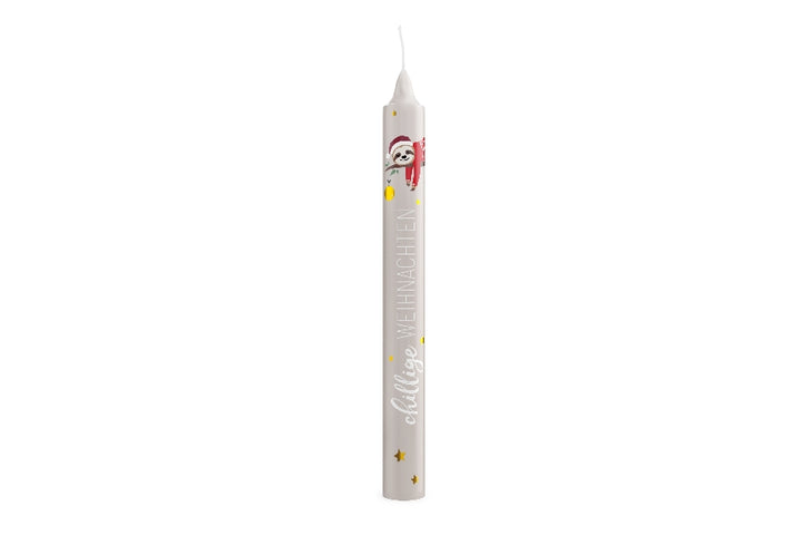 Geschenk für Dich Stabkerze Chillige Weihnachten mit süßem Faultier-Motiv.
