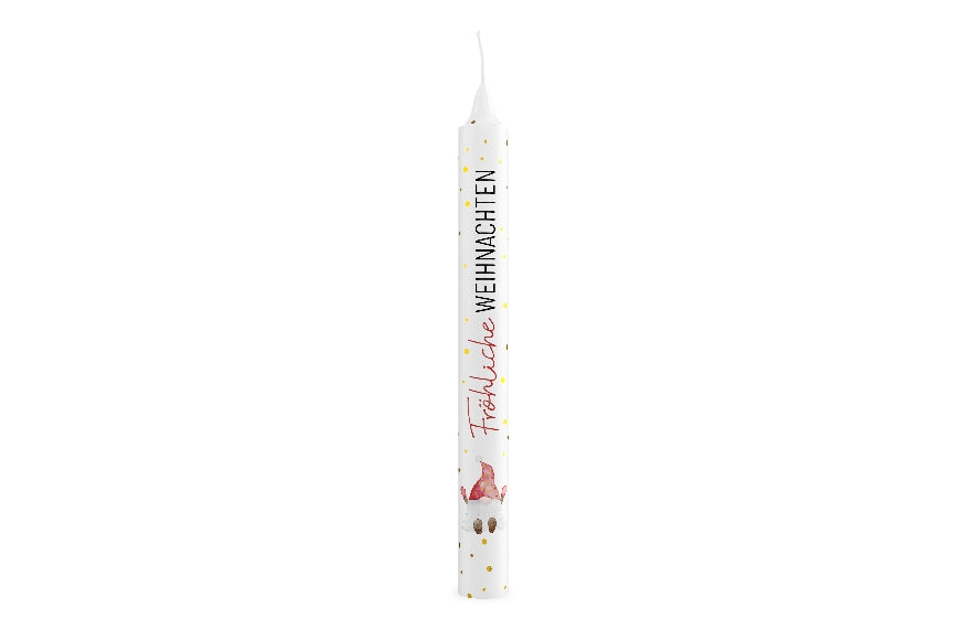 Geschenk für Dich Stabkerze mit Aufschrift Fröhliche Weihnachten und Wichtel Motiv