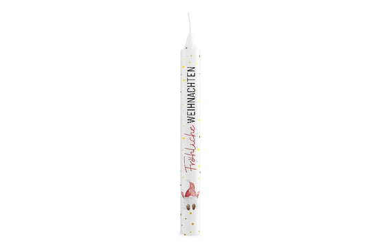 Geschenk für Dich Stabkerze mit Aufschrift Fröhliche Weihnachten und Wichtel Motiv