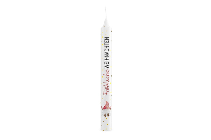 Geschenk für Dich Stabkerze mit Aufschrift Fröhliche Weihnachten und Wichtel Motiv