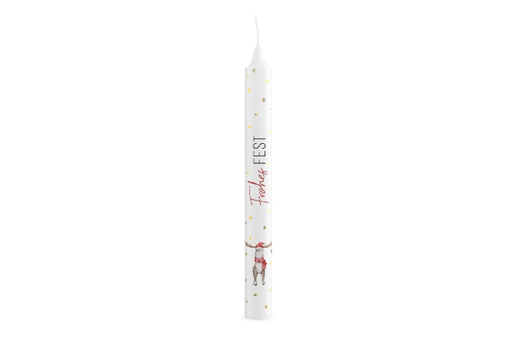 Geschenk für Dich Kerze Stabkerze mit Aufschrift Frohes Fest und Elch Motiv