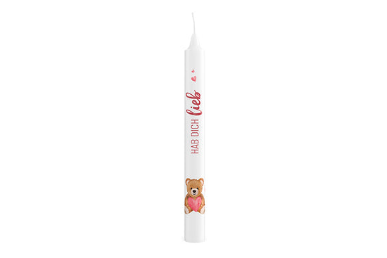 Geschenk für Dich weiße Stabkerze mit Aufschrift Hab Dich lieb