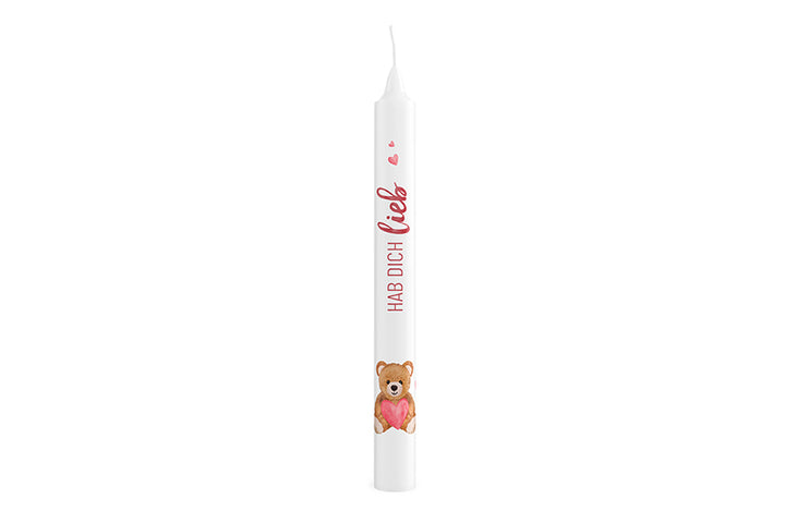 Geschenk für Dich weiße Stabkerze mit Aufschrift Hab Dich lieb