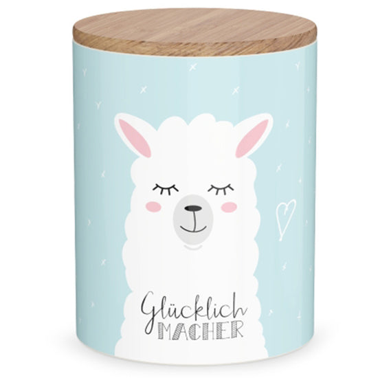 308673 Geschenk für Dich hellblaue Vorratsdose mit Spruch Glücklich Macher und Lama Motiv, 4027268335619