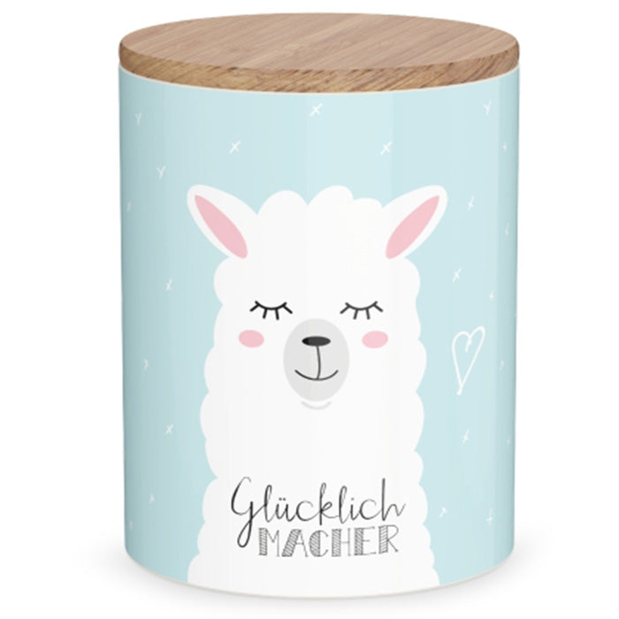 308673 Geschenk für Dich hellblaue Vorratsdose mit Spruch Glücklich Macher und Lama Motiv, 4027268335619