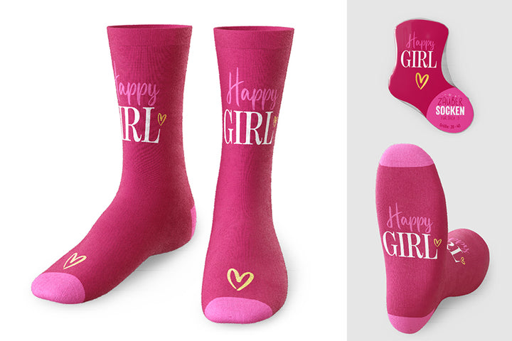 375713 Geschenk für Dich Zaubersocken mit Aufschrift Happy Girl, Socken rosa pink