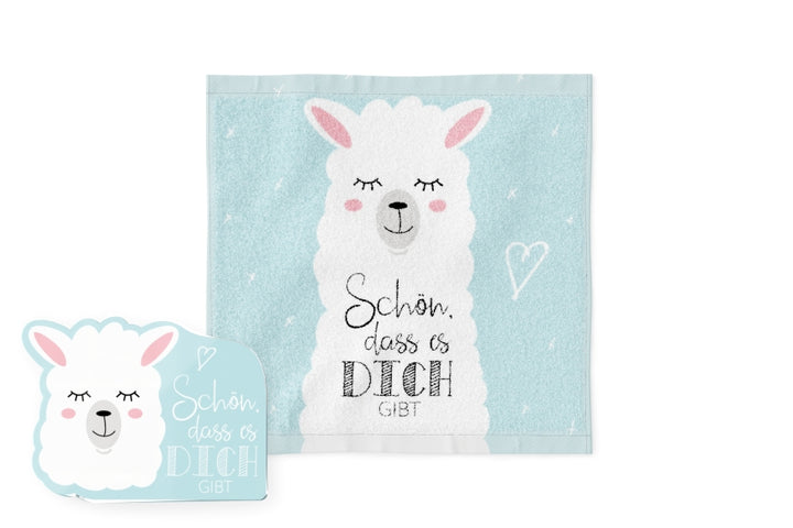 378673 Magisches Handtuch hellblau mit Lama Alpaka Motiv Schön, dass es Dich gibt von Geschenk für Dich, 4027268338788