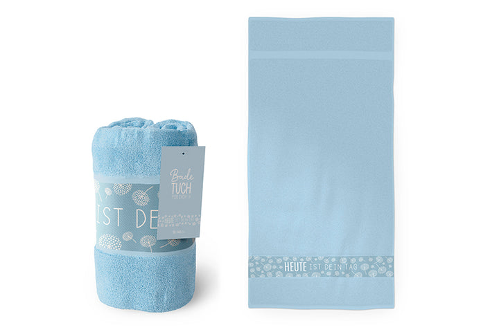379392 blaues Badetuch mit Spruch Heute ist Dein Tag, Saunatuch, Strandtuch von Geschenk für Dich
