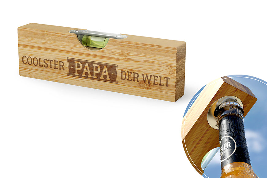 393756 Geschenk für Dich Bierbuddy Coolster Papa der Welt, Wasserwaage mit Flaschenöffner Bieröffner, cooles Männergeschenk