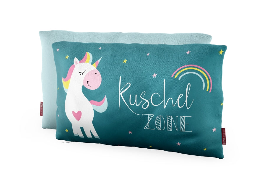396582, Kissen Einhorn mit Aufschrift Kuschelzone von Geschenk für Dich, Kuschelkissen, Reisekissen, 4027268338665