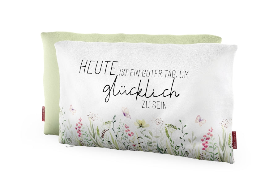 396592, Kissen Heute ist ein guter Tag, um glücklich zu sein von Geschenk für Dich, Reiskissen, Kuschelkissen, 4027268338689