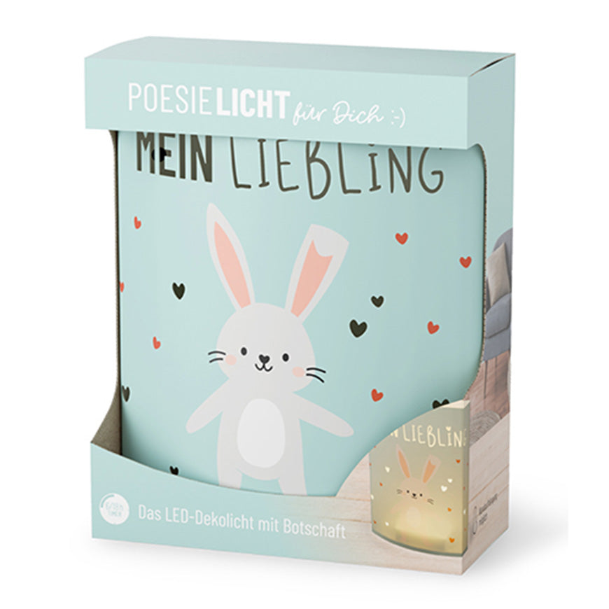 629382 - 2 Geschenk für Dich Poesielicht Mein Liebling, Nachtlicht mit süßen Hasen Motiv, Kindernachtlicht