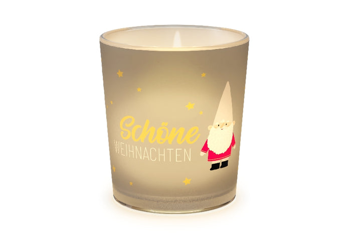 Geschenk für Dich Windlicht mit Aufschrift Schöne Weihnachten und Weihnachts-Zwerg-Motiv